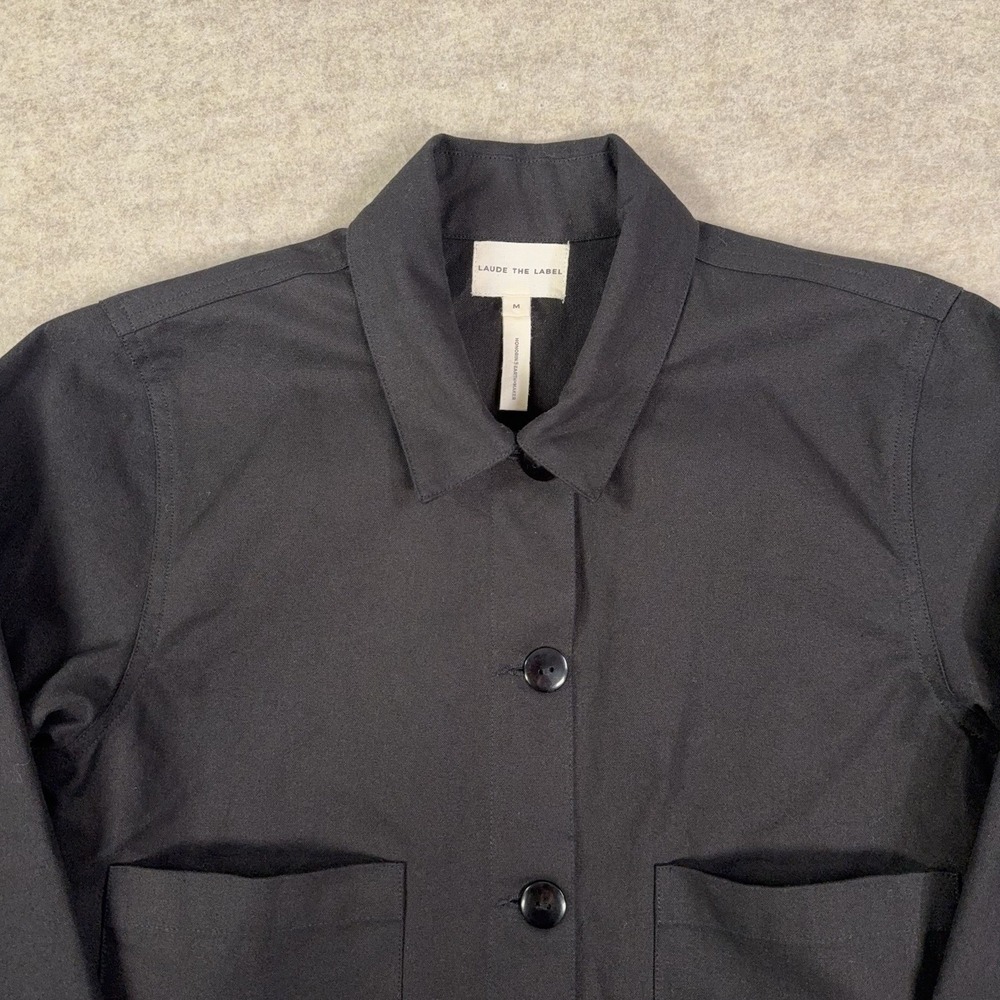 Laude The Label Cropped Canvas Chore Jacket Womens M Black 100% Organic Cotton - Picture 3 of 12